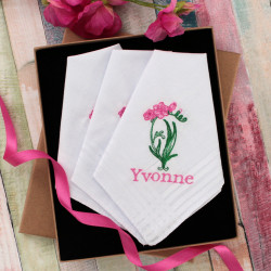 Freesia Flowers Handkerchiefs Personalised Embroidered Hankies Set