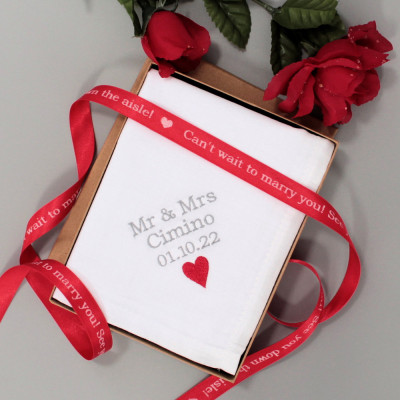Embroidered Handkerchief Single Hanky Gift Box with Personalised Ribbon
