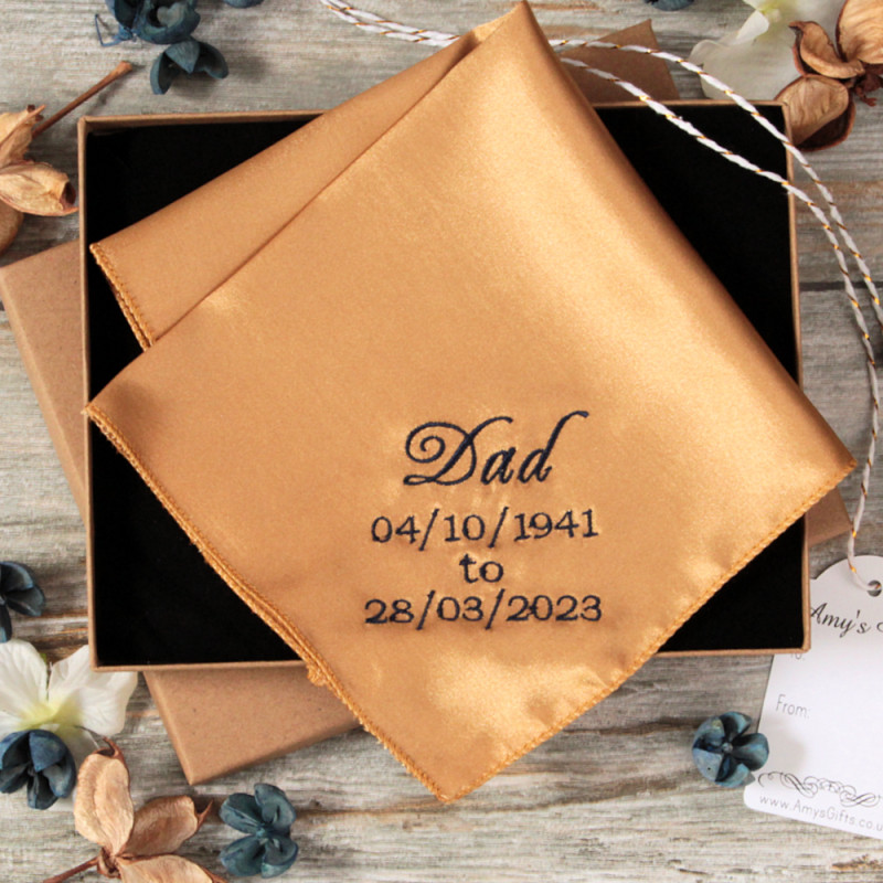 Personalised Gold Handkerchief Gift Boxed Golden Satin Hanky