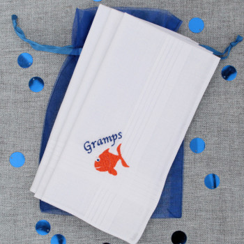 Personalised Fish Handkerchiefs Goldfish Embroidered Hankies Set of 3