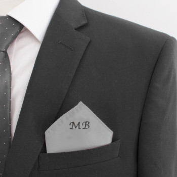 Monogrammed Satin Pocket Squares Silver Grey Satin Handkerchief