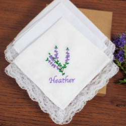 Heather Embroidered Handkerchiefs Personalised Set of 3 Lace Hankies