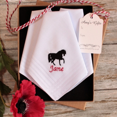 Horse Handkerchiefs Gift Set Three Ladies Personalised Hankies