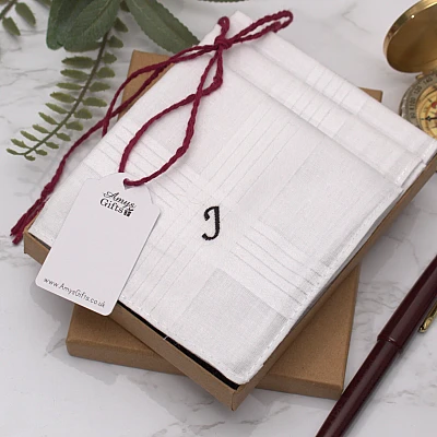 Monogrammed Mens Handkerchief – Personalised Initial Cotton Hanky Gift (Single or Set of 3, 5, 7) - initial mens hanky gift