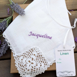 Personalised Irish Linen Handerchief Ladies Shamrock Lace Hankie