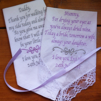 Wedding Handkerchief Set Pair of Mother and Father Wedding Poems