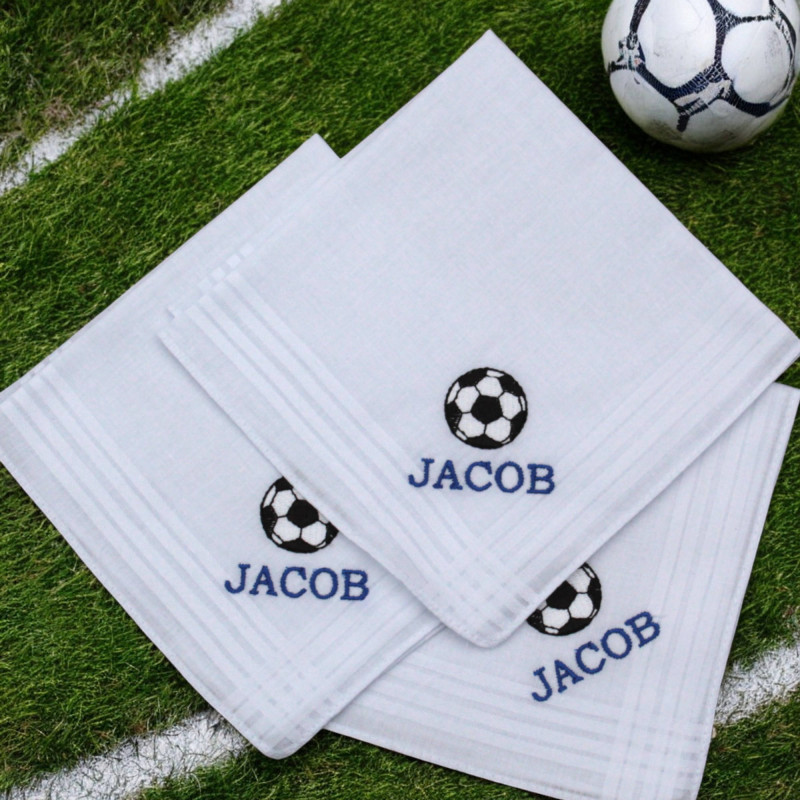 Personalised Kids Handkerchiefs Football Hankies Set of 3
