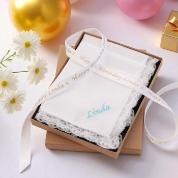 Ladies Lace Handkerchiefs 3 Gift Boxed Personalised Ribbon Hankies