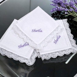 Personalised Ladies Handkerchiefs Pretty Lace Trim Set of 3 Hankies