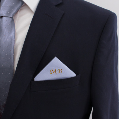 Light Blue Pocket Square Personalised Monogram Cotton Hanky