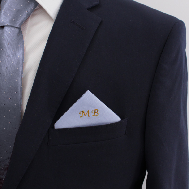Light Blue Pocket Square Personalised Monogram Cotton Hanky