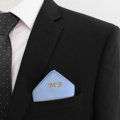 Blue Satin Pocket Square Monogrammed Light Blue Satin Hanky