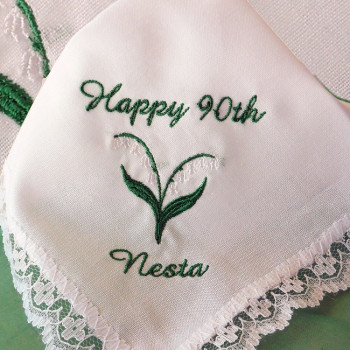 Ladies Handkerchief Lily of the Valley Lace Trim Hankie