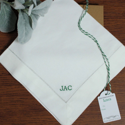 Mens Irish Linen Handkerchief Personalised Monogrammed Punch Hem Hanky