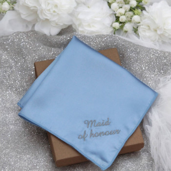 Personalised Satin Handkerchief Embroidered Light Blue Satin Hanky