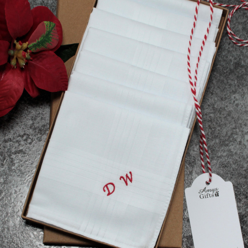 Seven Mens Handkerchiefs Gift Boxed Personalised Hankies
