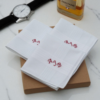 Mens Monogram Handkerchiefs Set of 3 Gents Personalised Step Initials