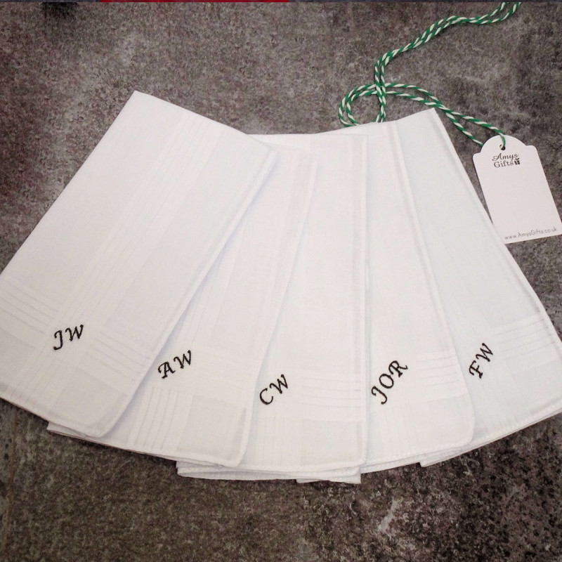 Mens Personalised Handkerchiefs 5 Individual Wedding Hankys