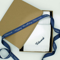 Mens Gift Box Handkerchiefs Personalised Hankies With Message Ribbon