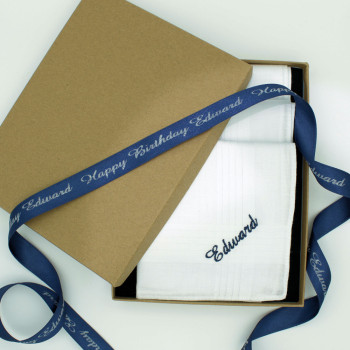 Mens Gift Box Handkerchiefs Personalised Hankies With Message Ribbon