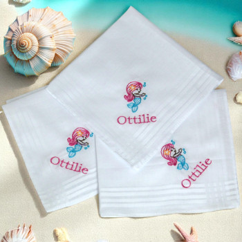 Childs Personalised Handkerchiefs Mermaid Hankies Gift Set of 3