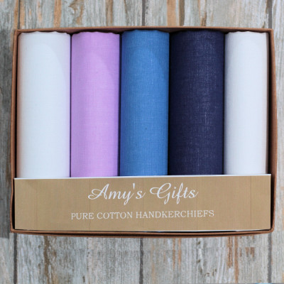 Gents Handkerchiefs Gift Five Coloured Cotton Hankies