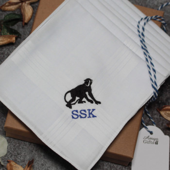 Monkey Personalised Hankies Set 7 Primate Embroidered Handkerchiefs