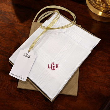 Premium Monogrammed Handkerchiefs Box Three Personalised Traditional Large Centre Initial