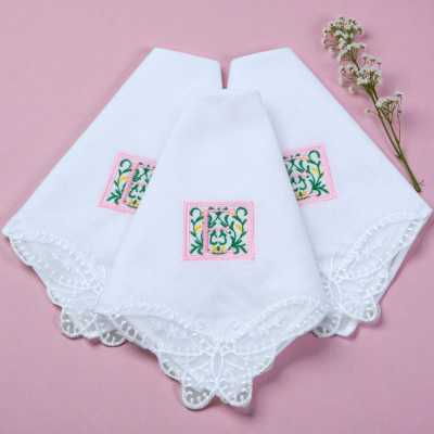 Monogrammed Ladies Handkerchiefs Floral Initial Butterfly Lace Hankies