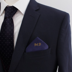 Navy Blue Pocket Square Personalised Monogram Cotton Hanky
