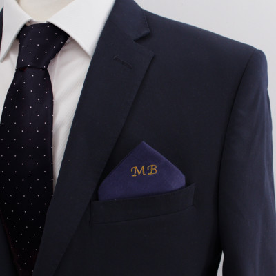 Navy Blue Pocket Square Personalised Monogram Cotton Hanky