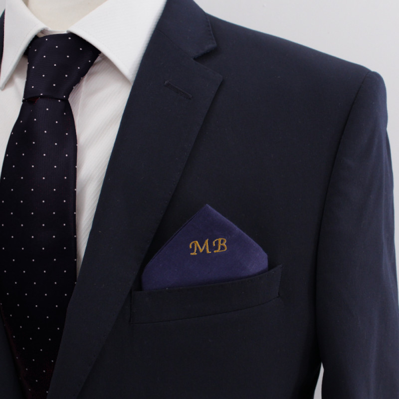Navy Blue Pocket Square Personalised Monogram Cotton Hanky