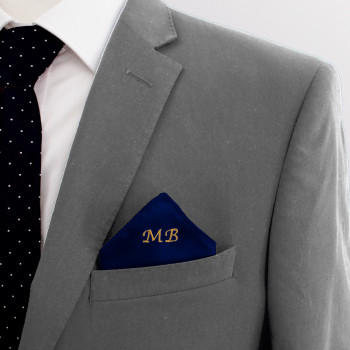 Monogrammed Satin Pocket Squares Navy Blue Satin Handkerchief