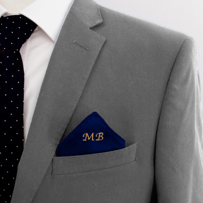 Monogrammed Satin Pocket Squares Navy Blue Satin Handkerchief