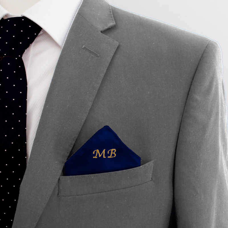 Monogrammed Satin Pocket Squares Navy Blue Satin Handkerchief