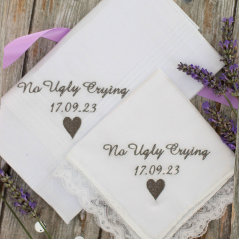 Wedding Handkerchiefs Pair His and Hers No Ugly Crying Set