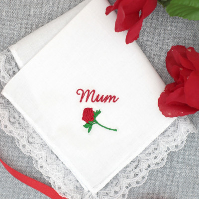 Personalised Ladies Hanky Rose Embroidered Handkerchief