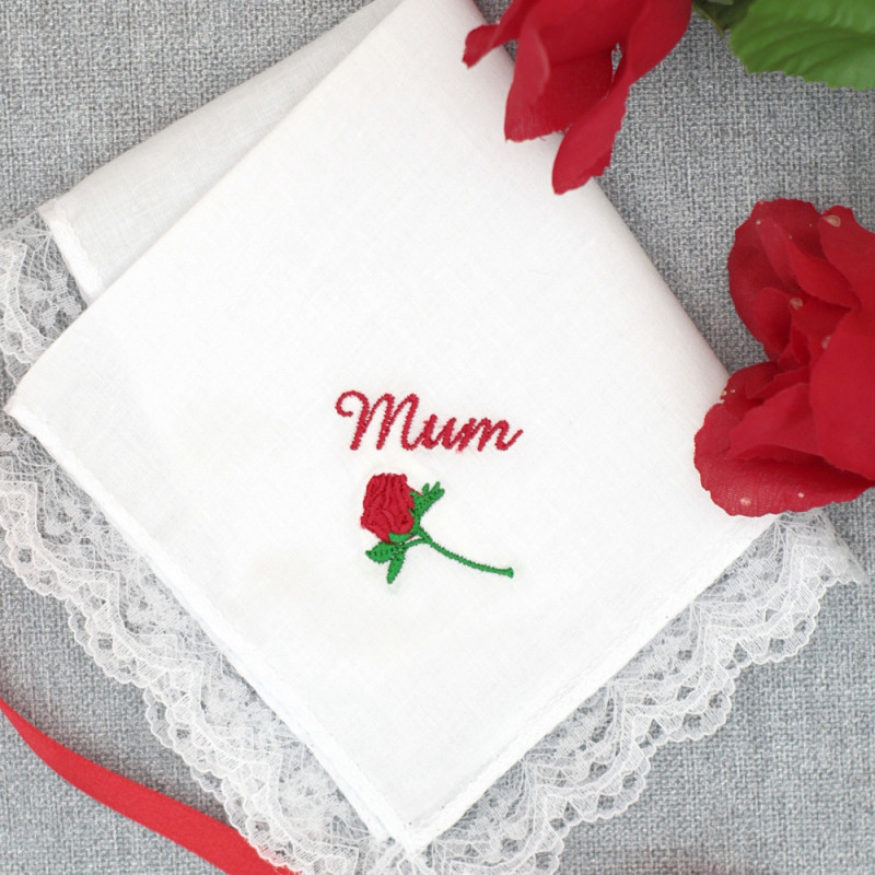 Personalised Ladies Hanky Rose Embroidered Handkerchief