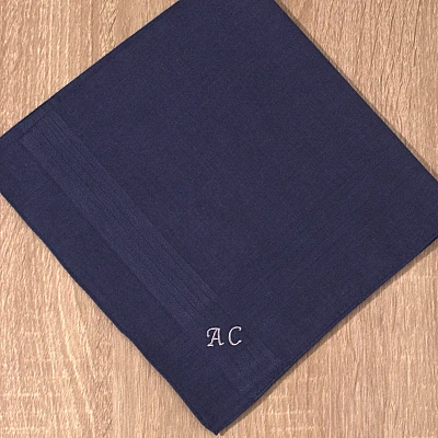 Personalised Mens Embroidered Handkerchief – Single, Set of 3 or 5 – Cotton Gift - personalised navy handkerchief
