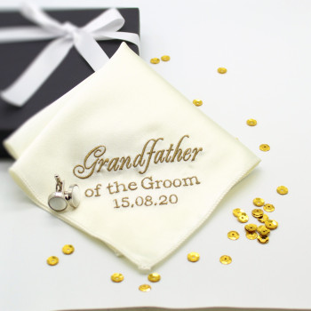 Personalised Best Man Handkerchief Cream Satin Gift Boxed Hanky