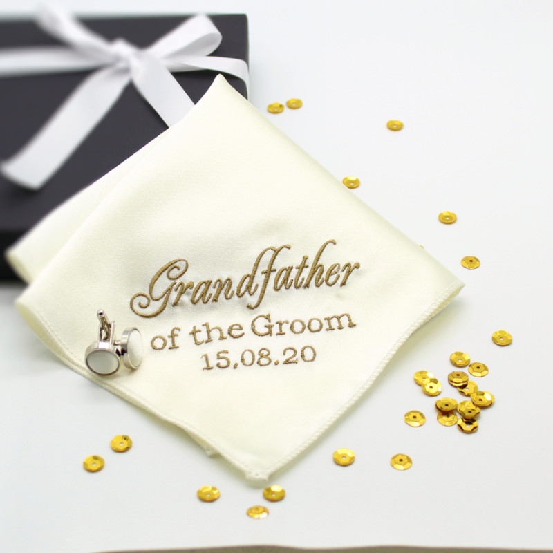 Personalised Best Man Handkerchief Cream Satin Gift Boxed Hanky