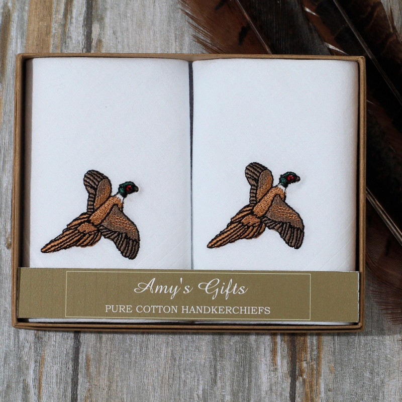 Pheasant Handkerchiefs Mens Gift Boxed Set