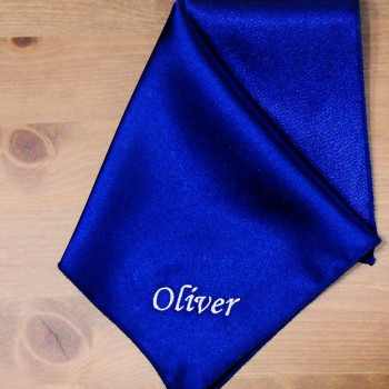 Mens Royal Blue Handkerchief Embroidered Blue Satin Hanky