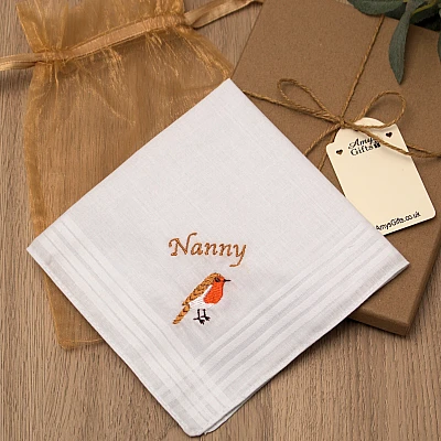 Personalised Robin Handkerchief Embroidered Bird Watcher Hanky Personalised Robin Handkerchief Embroidered Bird Watcher Hanky