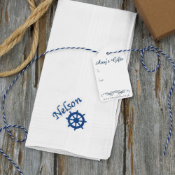 Mens Sailing Handkerchief Ships Wheel Personalised Hanky