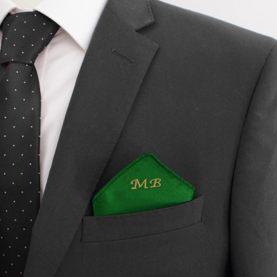Personalised Pocket Squares Green Satin Monogrammed Handkerchief