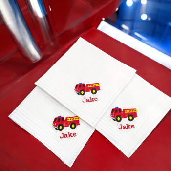 Fire Engine Hankies Set Childrens Personalised Handkerchiefs