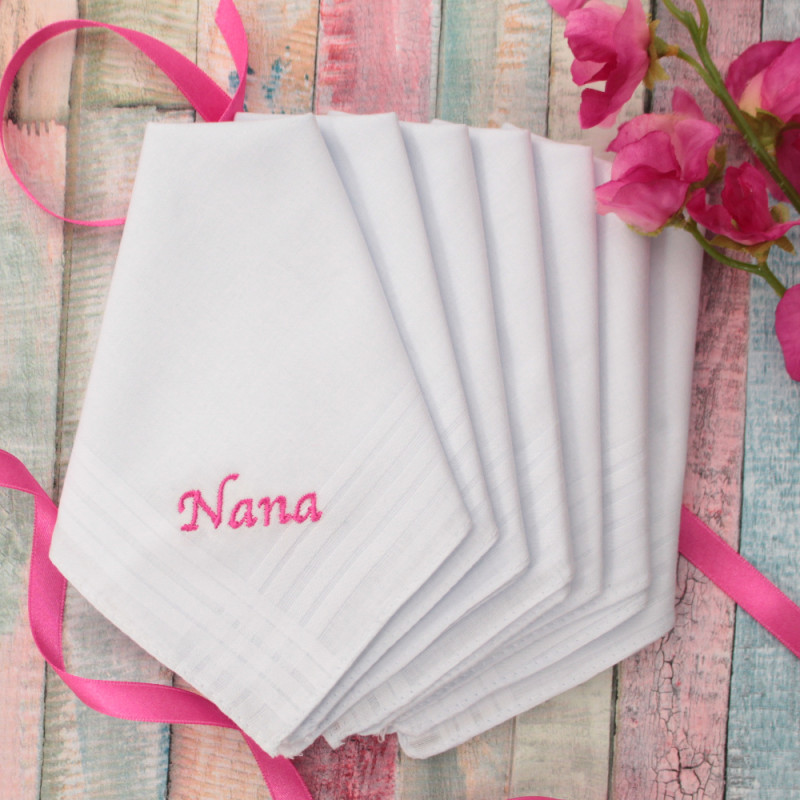 Ladies Personalised Handkerchiefs Set of 7 Embroidered Hankies