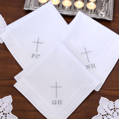 Modern Slimline Cross Handkerchief Personalised First Communion or Christening Hanky