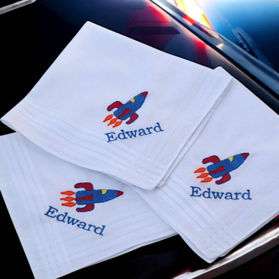 Childs Personalised Handkerchiefs Three Space Rocket Hankies